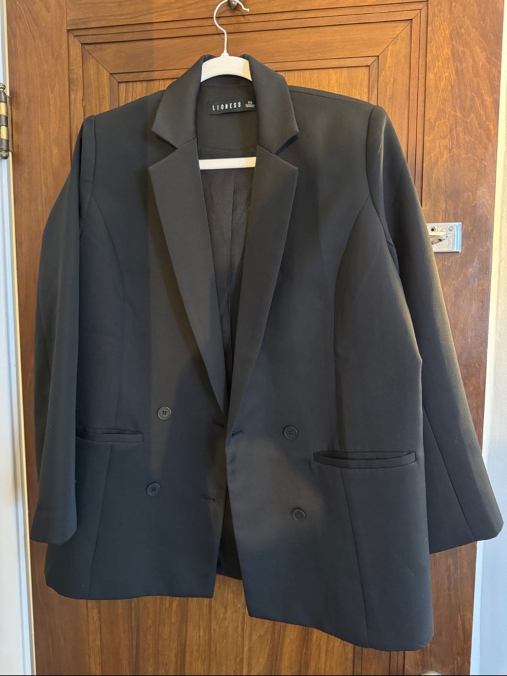 Lioness Black Double-Breasted Oversized Blazer with Peak Lapels